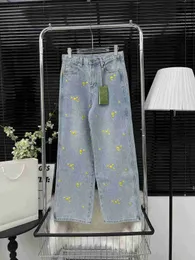 Designer women jeans brand name clothing ladies pants fashion letters logo flanging Wide leg jeans trousers Letter embroidery pant Jan 18