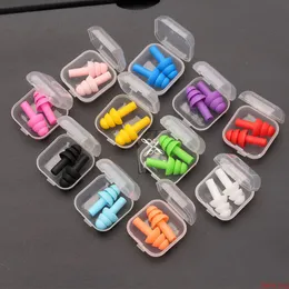 Silicone Earplugs Swimmers Soft Flexible Ear Plugs for Travelling Sleeping Reduce Noise Ear Plug Waterproof Swimming Reusable Hearing Protector With Box 8 Colors