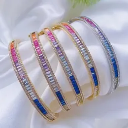 Bangle Bangles 3Pcs Elegant Classic Crystal Zircon Cuff Bracelets For Women Gold Color Femal Open Wedding Jewelry Drop Delivery Dhlf4