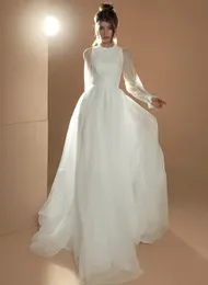 Abiti da sposa bianchi Abiti da sposa avorio Formale Tulle Cerniera personalizzata Allacciatura Plus Size Nuovo collo alto Manica lunga in pizzo fino al pavimento