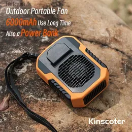 Electric Fans Outdoor Portable Rechargeable Fan 6000mAh Hanging Neck/Waist Fans with Power Bank for Camping Hiking Climbing Running Sports YQ240118