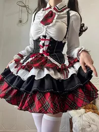 Casual Dresses JK Uniform Lolita Svart och Red Suspender midjebunden skjorta Pettiskirt kostym Pure Desire Style Princess Dress College kläder