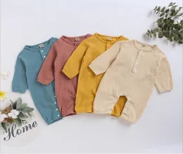 Baby Rompers Boys Girls Cotton Linen Plestuits Kids Solid Long Sleeve Onesies Infant Bodysuit Bodysuit بدلة Sleepwea9836542