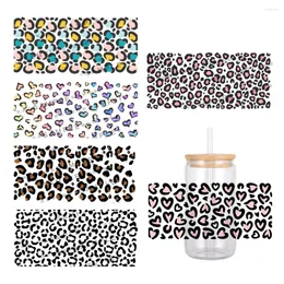 Envoltório de presente Leopardo Impresso Design Padrão UV DTF Transferência Adesivo Decalques de Transferências À Prova D 'Água para 16oz Copo de Vidro Adesivos