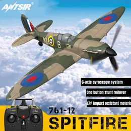 Spitfire RC Plane 2.4G 4CH EPP 400mm Envergadura fixa Lutador de controle remoto One-key Aerobatic RTF 761-12 RC Aircraft 240117