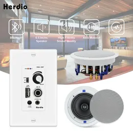 Altavoces Herdio Altavoces de techo de 6,5 pulgadas, 320 W, montaje empotrado de 2 vías con amplificador de montaje en pared Bluetooth, receptor para cine en casa y baño