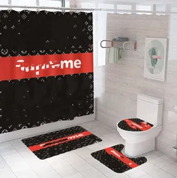 Novos conjuntos de banheiro cortina de chuveiro conjunto à prova dwaterproof água banheiro cortinas tampa toalete tapete antiderrapante pedestal atacado