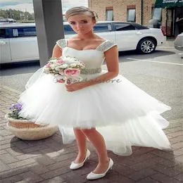 Hi Low Kurzes Brautkleid 2024 Sext Kristall Spaghettiträger Puffy Tüll Böhmische Strandhochzeit Brautkleider Puffy Tüll Rustikales Landbrautkleid Robe Mariee