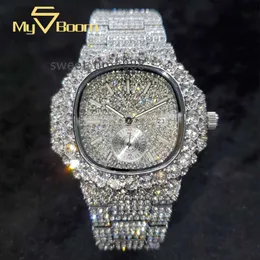 Atacado relógio de ouro para homens diamante congelado hip hop elegante relógios de quartzo para masculino duplo dial pesado à prova dwaterproof água relógios de pulso