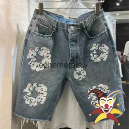 Mäns shorts blå tvättad inlägg av pärla jeans shorts män kvinnor toppkvalitet kapok överdimensionerade shortspeMeralew