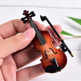 Mini Violin med Support Miniature Wood Musical Instruments Collection Decorative Ornament Toys 240117