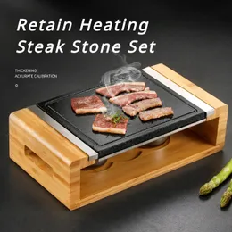 Lava Rock Sizzling Plate for Steak BBQ Meat Grilling Cooks and Retains Heat Flavor Heated Tray Serving Food 240117