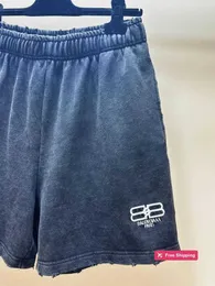 Shorts masculinos de grife corretamente soltos bordados BB de alta qualidade da família B, shorts casuais lavados e usados, calças cortadas unissex 67LM
