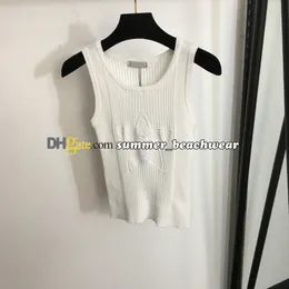 Designer jacquard estiramento malha colete tripulação pescoço malha colete feminino sem mangas malha topos verão respirável malha pulôver