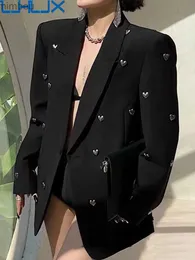 Women's Suits Blazers LJHLJX Fashion Women Blazer Notched Collar Long Sleeves Single Button 3D Love Rivet Decoration Suit Jackets Spring New AH188L240118