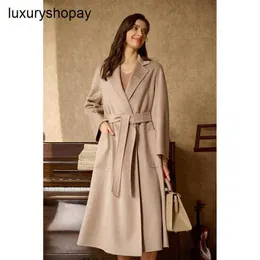 Top Maxmaras Cashmere Coat Wamens Wrap Coats Riz Oat Oat Wysh End Water Wzorka podwójnie strony 100 czystych kobiet wełniany Labbro