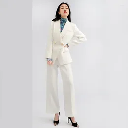 Zweiteilige Damenhose, Bürodame, 2-teiliger Blazer, Damenanzüge, schlichter Stil, schmal geschnittene Jacke mit weitem Bein, maßgeschneidert