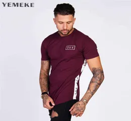 Yemeke Mens Ginásios Fitness Impresso Camiseta Moda Musculação Camisas Slim Oneneck Mangas Curtas Camiseta de Algodão Homens Q1905182237417