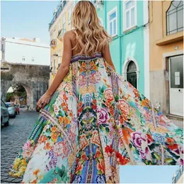 Vestidos Casuais Básicos Vestidos Casuais Boho Vestido de Verão Mulheres Floral Impresso Strapless Slip Maxi Party Holiday Vocação Wear Beachwea Dhpke