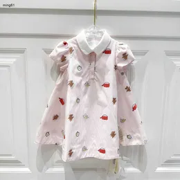 Varumärkesflicka klänning kort ärm barn rosa kjol storlek 90-160 designer baby klänningar frukt mönster tryck barn frock jan20