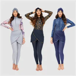 3PCS Muslim Modest Swimwear Women Swimsuit Full Cover Islamic Long Sleeve Swimming Suit Turban Pants Hijab 240117