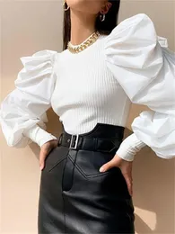 Hirigin Ol Women Long Puff Sleeve Blouse Spring Fall Fashion قمصان أنيقة أعلى ألوان صلبة من الإناث mujeres blusas camisas 240117