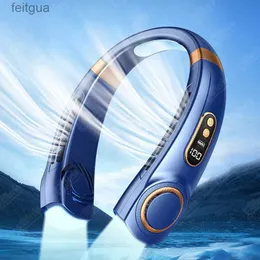 Elektriska fläktar Portable Neck Fan Ceramic Refrigeration USB Rhargeble LED Digital Display Neckband Fan 5 Hastigheter Bladeless Fan Colorful Light YQ240118