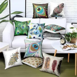 Travesseiro colorido pavão penas capa poliéster decorativo para sofá / carro decoração de casa 45x45cm lance caso