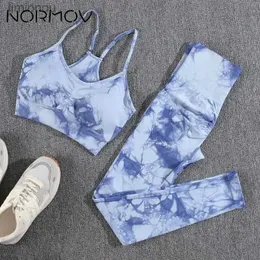 Aktive Sets NORMOV Tie Dyeing Gym Set Nahtlose Frauen Sport Set Erhöht Gesäß Gym Set Frauen Hohe Taille Workout Set Trainingsanzug frau Tank TopL240118