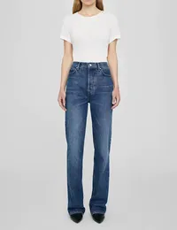 Calças femininas Mulheres Straight Denim Casual Algodão Cintura Alta Zíper All-Match Jeans Longos Com Bolsos