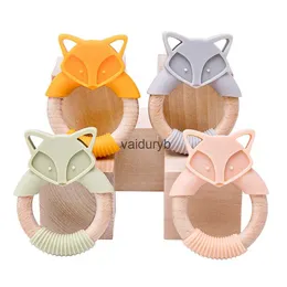 Dişör oyuncakları 1pc bebek tilkisi ahşap teether hayvan yüzüğü silikon kemirgen kayın ahşap halka bebek emziği kolye hemşire aksesuarları oyuncaklar için kidvaiduryb