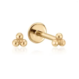 Stud Earrings Fine Jewelry Flat-Back Round Ball Orb 14k Solid Gold Mini Threee Dot Bead Piercing Earring Studs For Women Gift