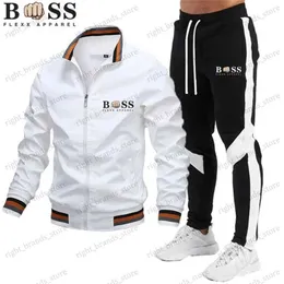 Chándales para hombres 2023 Otoño / Invierno BSS FLEXX APPAREL Nuevo conjunto de chaqueta para hombres Conjunto casual Pantalones empalmados Chaqueta con cuello alto de béisbol Chaqueta de alta calidad T240118