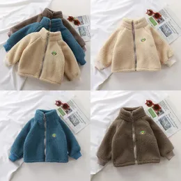 Outono/inverno casaco infantil de manga comprida engrossado quente lambswill cor sólida casual jaqueta de lã coral para meninos e meninas 240118