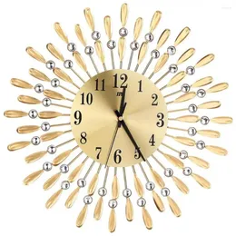 Wall Clocks 15 Inch 3D Clock Shiny Rhinestone Sun Style (Gold)