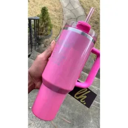 Valentins Day Camelia Gradient Pink Parade Tumbler Quenching same Logo 40oz Car Cup Water Bottle with Stainless Steel Cup Handle Lid and Straw