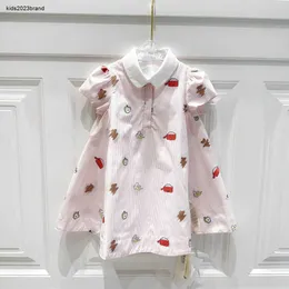 New girl dress Short sleeve child Pink skirt Size 90-160 designer baby dresses Fruit pattern printing kids frock Jan20