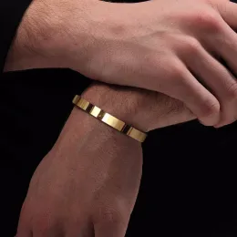 Sólido dourado plano 6mm 8mm pulseiras de punho para homens 14k pulseira de ouro amarelo brackelts brazalet bileklik braslet