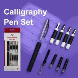 4 пера, перьевая ручка для каллиграфии, удлиненный держатель с 3 шт. чернилами для картриджей для ручек, подарочная коробка, офисные канцелярские принадлежности 240117