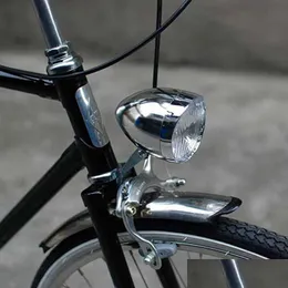 Fahrradlichter Langlebige LED-Metall-Chrom-Retro-Fahrrad-Nebelscheinwerfer-Kopflampe Radfahren Zubehör Lichter Drop Lieferung Sport Outd Dhhvq