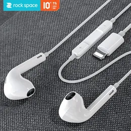 Headphones ROCK In Ear Earphone for iPhone 12 Pro Max 7 8 Plus XS MAX 11 Stereo Sound Wired Earbuds with Microphone Wire Control for Calls