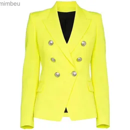 Kvinnors kostymer blazrar högkvalitativa nyaste mode 2024 designer blazer kvinnors lejon knappar dubbelbröst fluorescens gul blazer jackorl240118