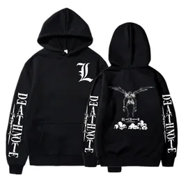 Män kvinnors hoodies jacka hiphop dödsanteckning tryck hoodie harajuku gotisk kpop hooded tröja svart hoodied y2k klädtoppar 240117