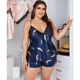 Ice Silk Pajamas Women's 100kg Fat Ms. Large Size Strap Nightgown Shorts Suit Sexy Plus-Size Women's Nightwear Home Wear 240117