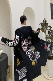 Men039S 트렌치 코트 남성용 힙합 가을 의류 Harajuku 패션 H6507429와 함께 오랫동안 오버 코트를위한 Mens Coats 편지 인쇄 재킷 및 낙서 코트