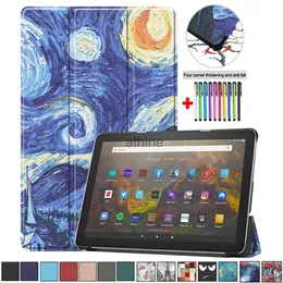 Tablet PC-fodral väskor Slim Lightweight Trifold Tablet Case för ny Kindle Fire HD10 2021 Cover för helt ny Fire HD 10 Plus Smart Flip Stand Funda Gift YQ240118