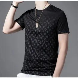 Short-sleeved men's trendy summer 2024 new slim half-sleeve printing hot drill personality trendy ins round neck men's t-shirt black M-4XL