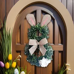 Couronne de fleurs décoratives de pâques, ornement suspendu avec nœud papillon, pour mur intérieur, porte d'entrée, jardin de fête