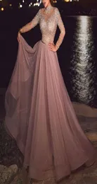FashionCasual robes femmes Sexy robe de soirée formelle rose col haut manches longues paillettes soirée mariage Ladies1767241