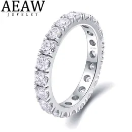 Bant Yüzük AEAW Katı 14K Beyaz Altın Yuvarlak Laboratuvar Elmas CVD HPHT Enderity Full Diamond Band 2.5mm 1.5CtW DF Renk Kadınlar için J240118